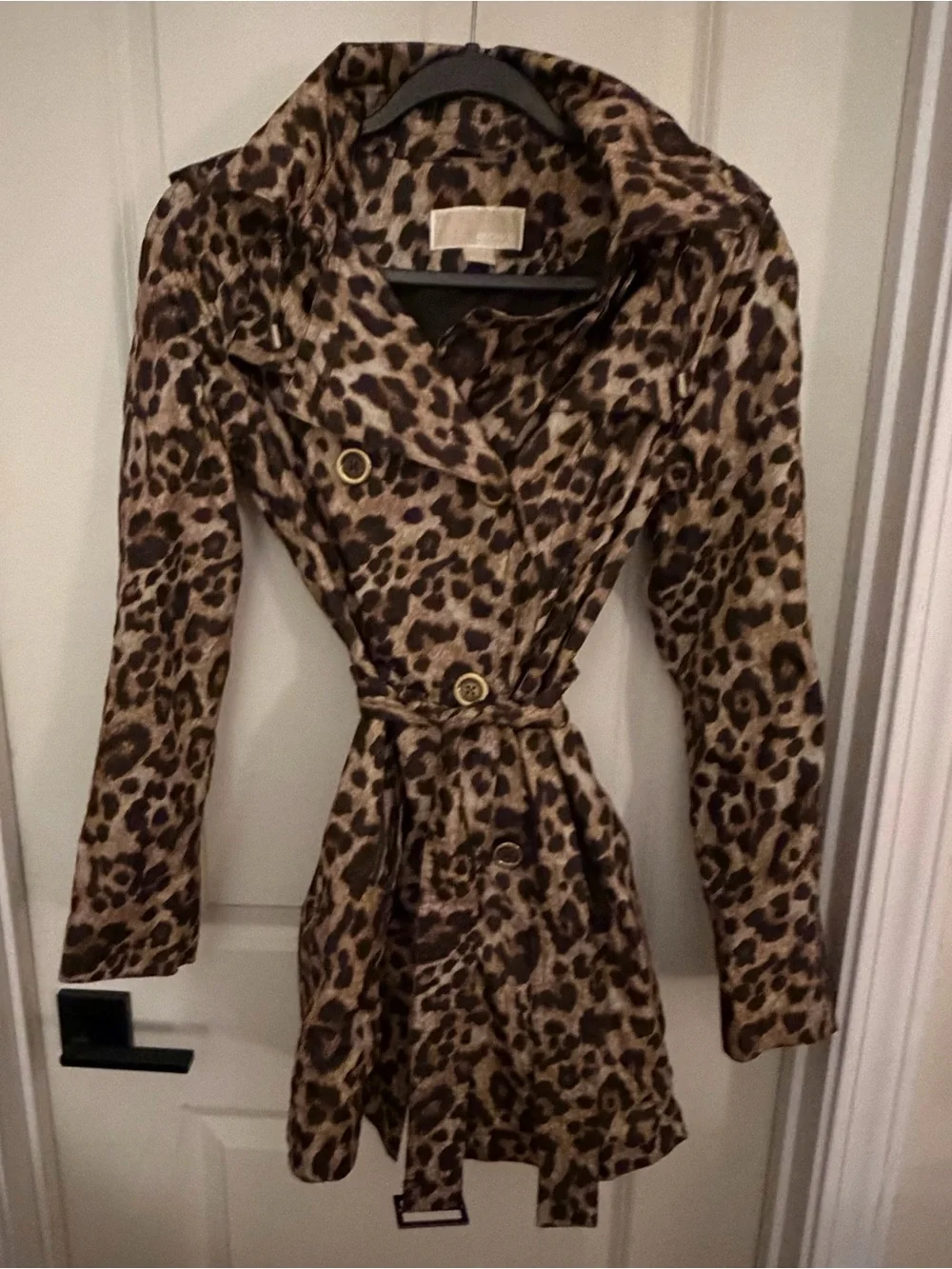 Michael Kors Leopard Print Hooded Belted Trench Coat XS